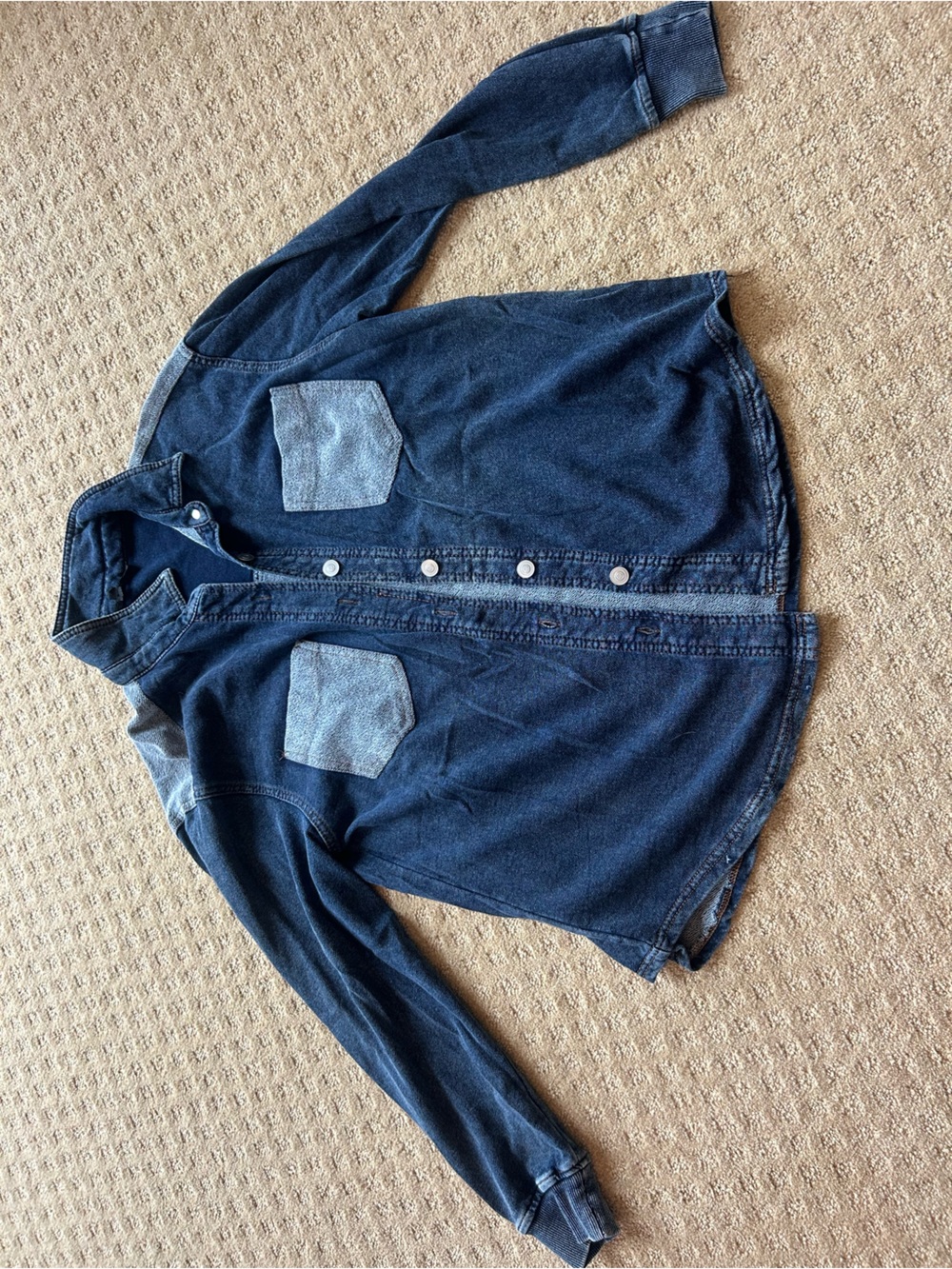 Dark Indigo Button-Up Denim Shirt with Contrast Pockets